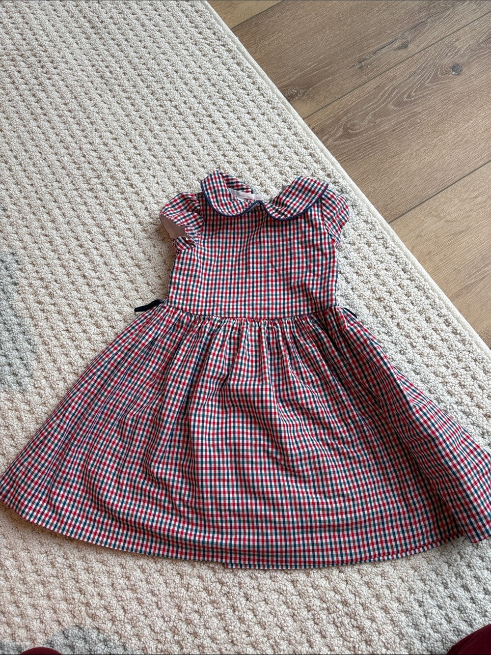 Girls Red and Navy Gingham Dress with Peter Pan Collar